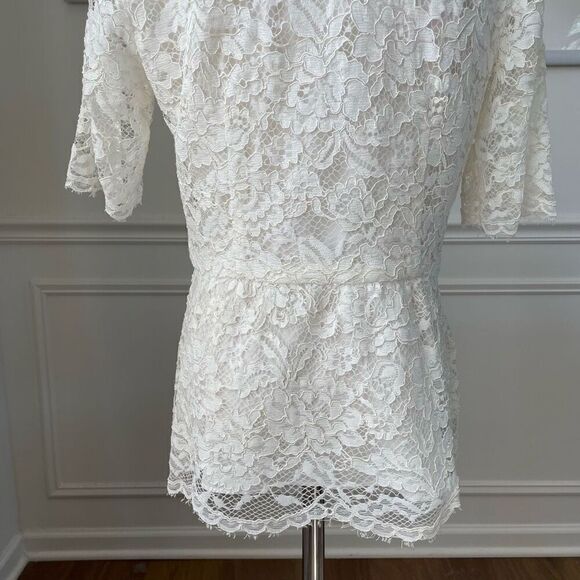 Neiman Marcus White Lace Short Sleeve Full Zip Top Cardigan 6 - Picture 6 of 10